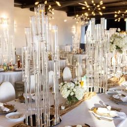 Party Decoration No Candle )only Can Use Led Candle)10arms Black Wedding Center Piece Candlestick Table Clear Acrylic Crystal H