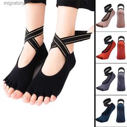 Men's Socks Womens yoga and Pilates non slip socks toe free with shoulder straps used for dance sports fitness yq240423