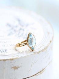 S925 silver punk ring with nature blue Topaz stone in rhombus shape for women wedding Jewellery gift PS88981745457