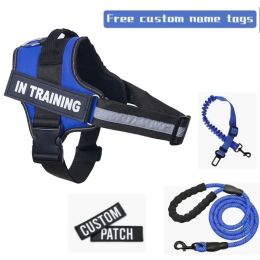 Harnesses Personalised Dog Harness NO PULL Reflective Breathable Adjustable Vest With ID Custom Patch Outdoor Walking Pet leash set