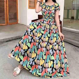 Urban Sexy Dresses Romantic Bohe Sweet Beach Midi Dress Colourful Flower Korean Reviews Many Dress Elegant Chic Dress Off Shoulder Large Swing LooseL2404