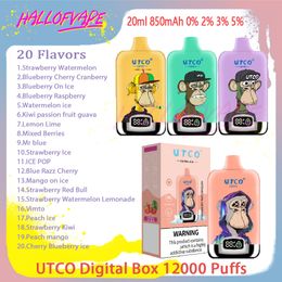 Original UTCO Digital Box 12000 Puff E Cigarettes 20ml Mesh Coil 0% 2% 3% 5% Level 850mAh Rechargeable Bettery 20 Flavours Disposable 12k puffs Vape Pen