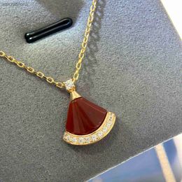 Fashion Luxury Blgarry Designer Necklace S925 Sterling Silver Fan Red Agate Diamond Skirt Necklace Qixi White High Grade Jewellery with Logo and Gift Box