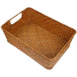 Baskets Straw Bread Basket Large Woven Laundry Storage Accessories Box Desktop Fruit Organising Pantry Wicker Home Supply