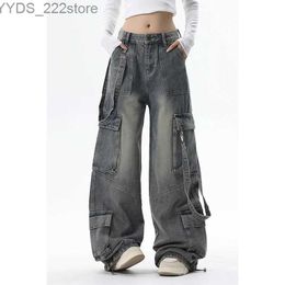 Women's Jeans Womens blue jeans cargo pants street clothing American wide leg pants fashionable Y2K style womens winter straight pants yq240423