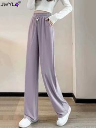 Women's Jeans Casual Ice Silk Wide Leg Pants Women New Summer Baggy High Waist Straight Jogger Pantnes Korean Oversized 4xl Basic Sweatpant Y240422