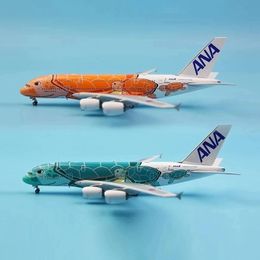 20CM Alloy Metal Japan Air ANA Airbus A380 Cartoon Sea Turtle Airlines Airplane Model Airways Plane Model Painting Aircraft Toys 240417