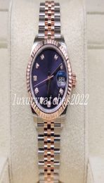 Lady Watch Women039s 31mm Rose Gold Two Tone Green Purple Dial Diamond Time Scale Ladies Jubilee Mechanical 904l Stainless Stee4964925