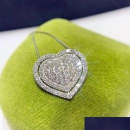 Pendant Necklaces 2023 Handmade Heart Sparkling Luxury Jewellery 925 Sterling Sier Pave White Sapphire Cz Diamond Gemstones Party Women Ot4Kn
