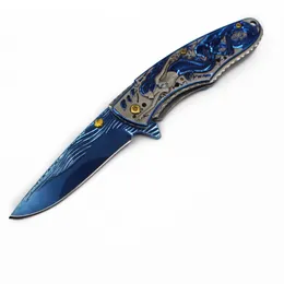 Top Quality A6715 Assisted Flipper Folding Knife 8Cr13Mov Blue Titanium Coated Drop Point Blade Stainless Steel Handle Outdoor Survival Tactical EDC Pocket Knives