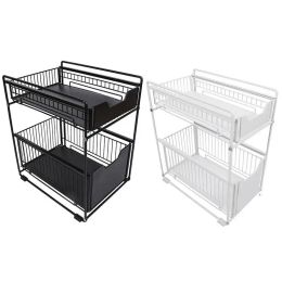 Racks Sliding Cabinet Basket 2 Tier Sliding Cabinet Basket Stackable Sundries Rack Kitchen Organizers Storage Basket With Drawers