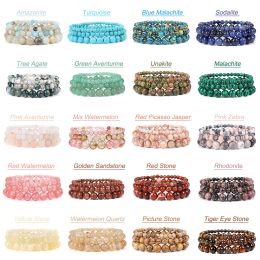 Strands 3pcs/Set Stone Bracelet 4 6 8 mm Beads Natural Quartzs Chakra Beaded Stretch Bracelet Set For Women Men Energy Meditation Bangle