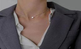 Chokers Real 925 Sterling Silver Choker Collar Short Necklaces Round Clavicle Chain Lucky Necklace Women Fine Jewellery AccessoriesC9930268