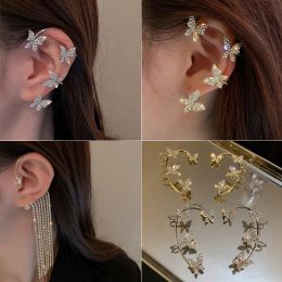 Earrings New Luxury Shining Zircon Rhinestone Long Tassel Ear Clip Ear Cuff Exquisite Vintage Clip Earrings Fashion Wedding Party Jewellery