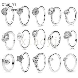 Rings XIAOYI 2020 New 100% S925 Cartoon star crown heart lock butterfly eternal love fold Ring high quality wdeding Jewellery female