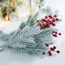 Decorative Flowers 12Pc Artificial Pine Branches Red Berries Branch Plant Christmas Tree Wedding Party Decoration DIY Handcraft Bouquet