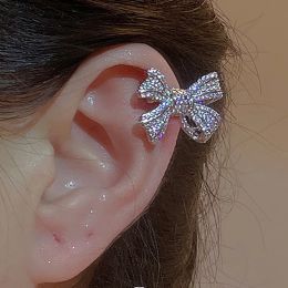 Earrings 1Pc Crystal Bow Clip Earring for Women Korean Rhinestone No Piercing Ear Cuff Silver Color Bowknot Earring Ear Clip Jewelry Gift