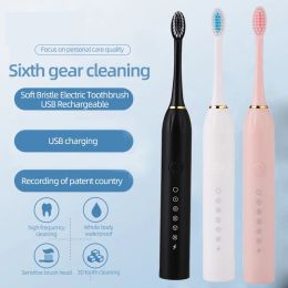 Heads Rechargeable Electric Toothbrush for Adults Smart Cleaning and Whitening 6 Mode Selection with DuPont Brush Head Suitable Travel