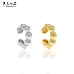 Earrings F.I.N.S 1PC Geometric 100% S925 Sterling Silver Ear Cuffs for Non Pierced Glossy Bead Ball Clip Earrings without Hole Fine Jewel