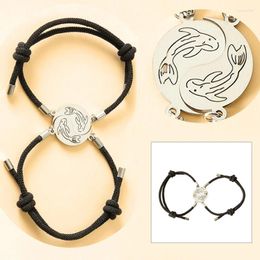 Charm Bracelets European And American Jewelry Creative Stainless Steel Tai Chi Fish Couple Hand-pulling Adjustable Hand Rope 2-piece Set