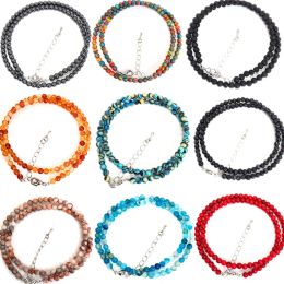 Necklaces Natural stone agate turquoise 4MM round Beads Choker Necklaces For Women Colour Single Layer Clavicle Chian Fashion Jewellery Gift