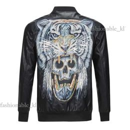 Philipe Plein Designer High Quality Luxury Fashion Men's PP Skull Embroidery Leather Jacket Thick Baseball Collar Jacket Coat Simulation Motorcycle 677