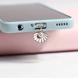 Cell Phone Anti-Dust Gadgets Mobile phone dust plug pearl shell alloy pendant accessory data cable charging port plug Y240423