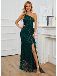 Casual Dresses Sexy One Shoulder Elgent Long For Women 2024 Sequins HIgh Fork Mujer Party Club Dress Female Bodycon Clothes Outfits