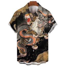 Men's T Shirts Summer New Men's Shirt 3D Digital Print Animal Pattern Large Loose Lapel Short Sleeve Shirt Man Tees Polos tops