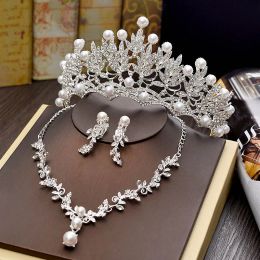 Necklaces Wedding Tiara Necklace Earrings Simulated Pearl Hair Jewellery Bridal Birthday Party Hair Accessories Fashion Crown Women Gifts