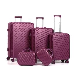 Sets 5PCS Luggage Set with Spinner Wheel ABS+PC Suitcase Set Silent Spinner Wheel Family Travel Luggage Set