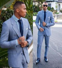 New Design Light Blue Groom Tuxedos Groomsmen Slim Fit Man Blazer Custom Made Cheap Mens Wedding Suits JacketPantsTie9972341
