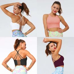 Clothing Gym Straps Crossing Beautiful Back Motion Bras Shockproof Yoga Bra Push-up Bodybuilding Crop Top Sports Nylon Halter 220511