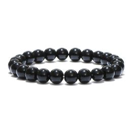 Strands Noter Minimalist Obsidian Stone Bracelet Men 4/6/8/10/12mm Black Smooth Beaded Braslet Yoga Meditation Jewellery Black Brazalete