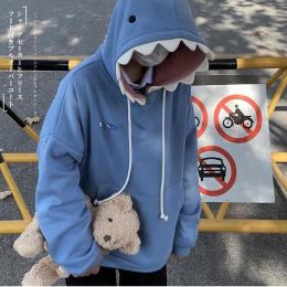 Sweatshirts Funny Shark Patchwork Hoodies Man Autumn Kawaii Sweatshirt 2021 Casual Long Sleeve Pullover School Couple Clothes New