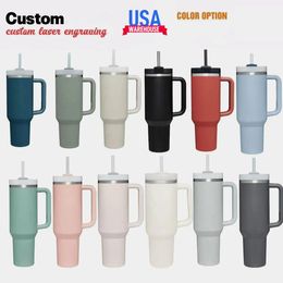 Ship from USA Mugs New Hot Pink 40oz Mugs Tumbler With Handle Insulated Tumblers Lids Straw Stainless Steel Coffee Termos Cup With Sitan GG0423