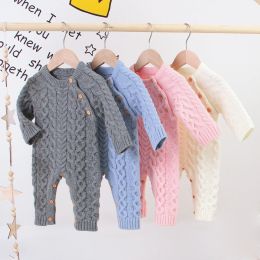 One-Pieces FOCUSNORM Winter Autumn Baby Girls Boys Rompers Long Sleeve Solid Knit Sweater Warm Jumpsuits 4 Colours