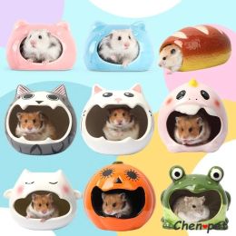 Cages 16 Designs Cute Hamster Ceramics Nest for Summer Small Pet Cooling Shed House for Rats Guniea Pig Hamster Cages