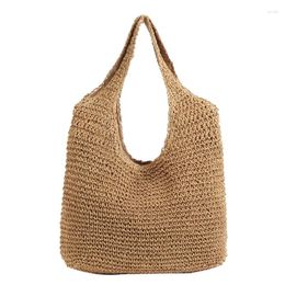 Drawstring Korean Version Ins Wind Beach Holiday Style Handmade Woven Bag Shoulder Simple Solid Color Wild Straw