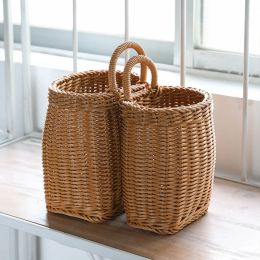 Baskets Kitchen Storage Basket Handwoven Garlic Hanging Basket Wall Hanging Fruit Sundries Basket with Handle Organiser Home Decor