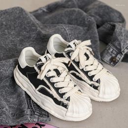 Casual Shoes Thick Bottom Canvas Shoe Female Colour Matching 2024 Fashion Simple All-match Anti-slip Little White Autumntime