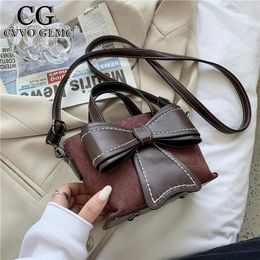 Shoulder Bags Cvvo Glmc Ladies Casual Handbag Bow Knot Bag Fashion Messenger Retro Solid Colour PU Female Women's Mini