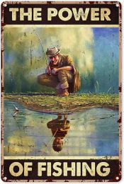 Accessories Nostalgia Fisherman Fishing Metal Sign Vintage Home Decor the Power of Fishing Tin Poster Farm Farmhouse Wall Decoration Plaque