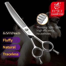 Scissors Fenice 6.5/7/7.5 inch curved thinning scissors pet dog grooming shears Bichon dog scissors fluffy traceless thinning rate 5055%