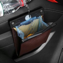 Bags Car Trash Can FrontRow Hanging Garbage Bin Pu Leather Foldable Storage CoPilot Trash Bag Auto Organise Interior Accessories