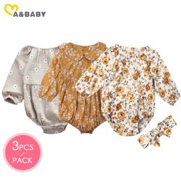 One-Pieces Ma Baby 3pcs/pack Newborn Infant Baby Girl Rompers Vintage Flower Jumpsuit Long Sleeve Autumn Spring Clothes 3 pieces 024M DD43