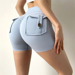 Cargo Shorts Women Gym Scrunch Butt Booty Tight Yoga Workout Clothes For Fitness With Button Pocket 240422