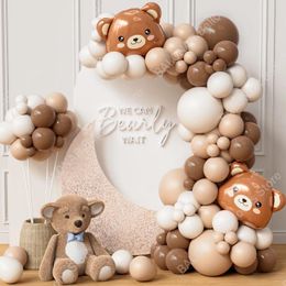 Party Decoration 101pcs Double Layer Nude And Brown Balloon Garland Teddy Bear Globos For We Can Bearly Wait Baby Shower Birthday Decor