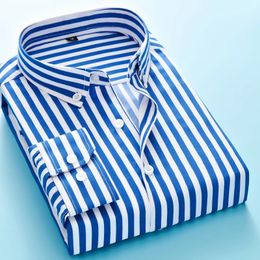 2024Mens Business Casual Long Sleeved Shirt Men M 5XL Plus Size Classic Striped Male Social Dress Shirts Outwear 240415