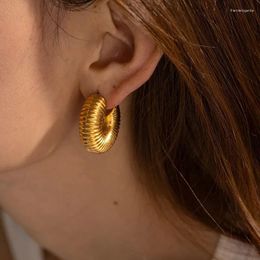 Hoop Earrings Vintage Thread Texture Chic Exaggerate For Women Gold Plated Metal Geometric C Shape Earring Wedding Party Jewelry